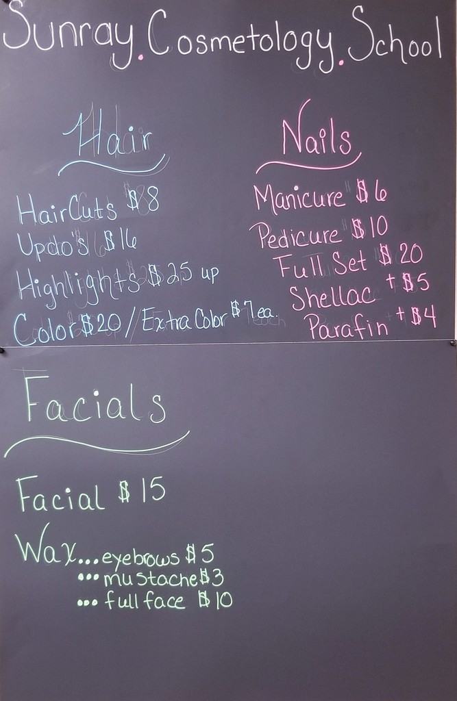 Cosmetology Menu