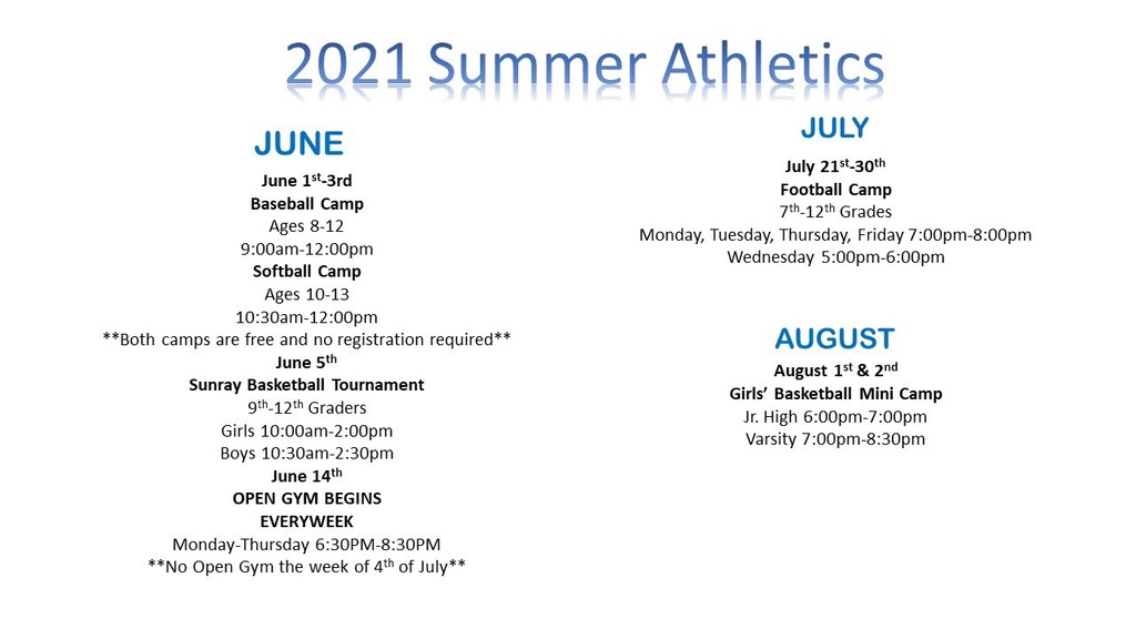 Summer Athletic Schedules