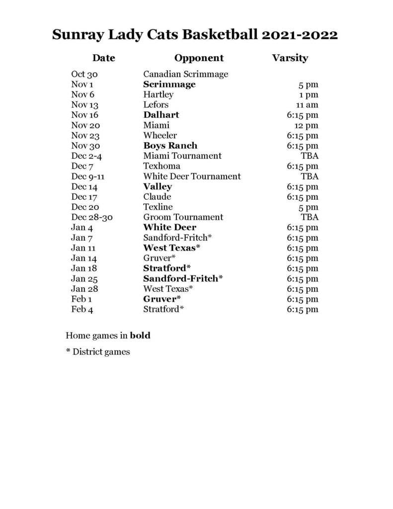 HS Girls basketball Schedule