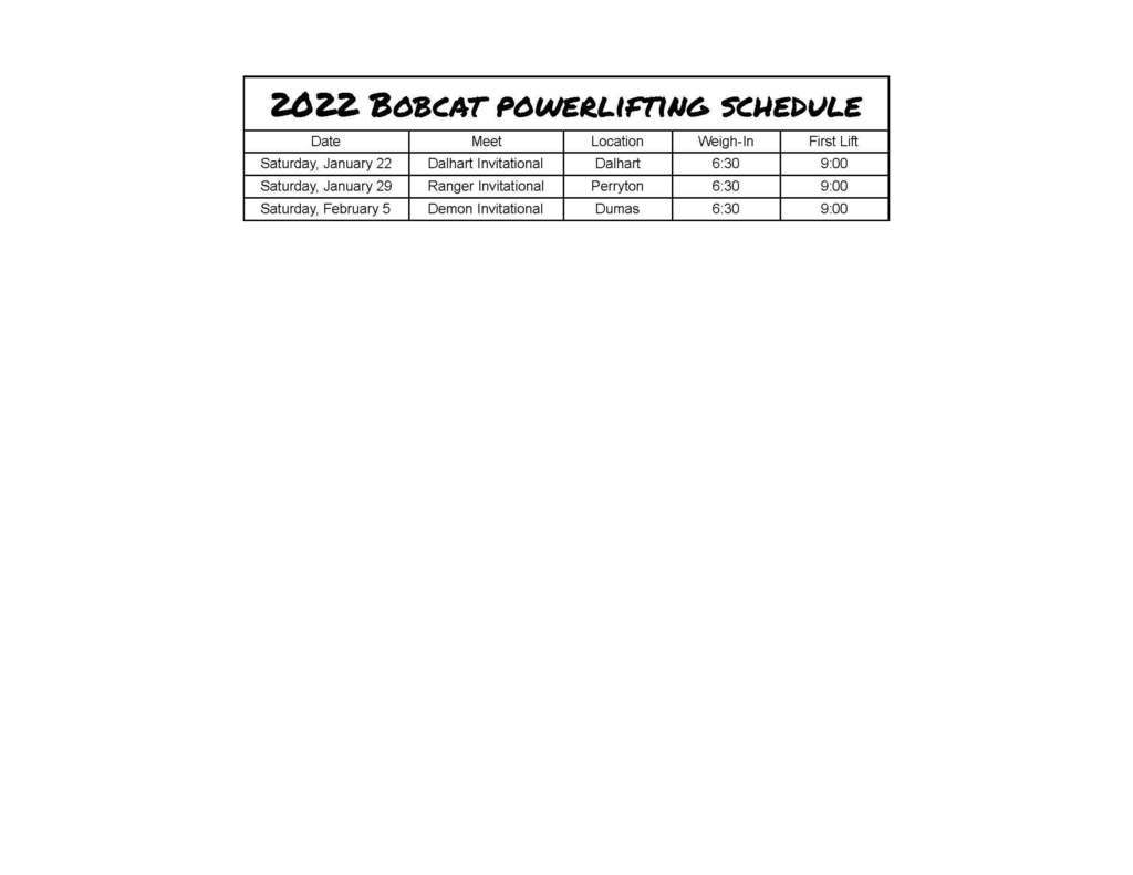 Powerlifting Schedule 2022