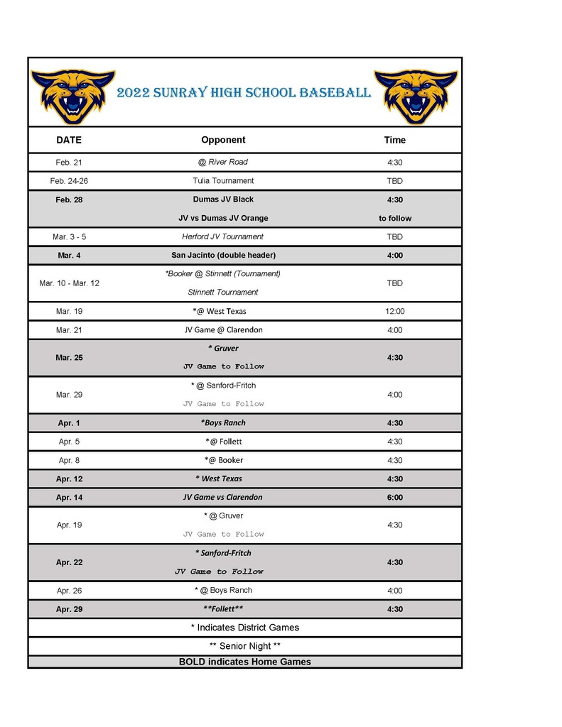 Baseball schedule