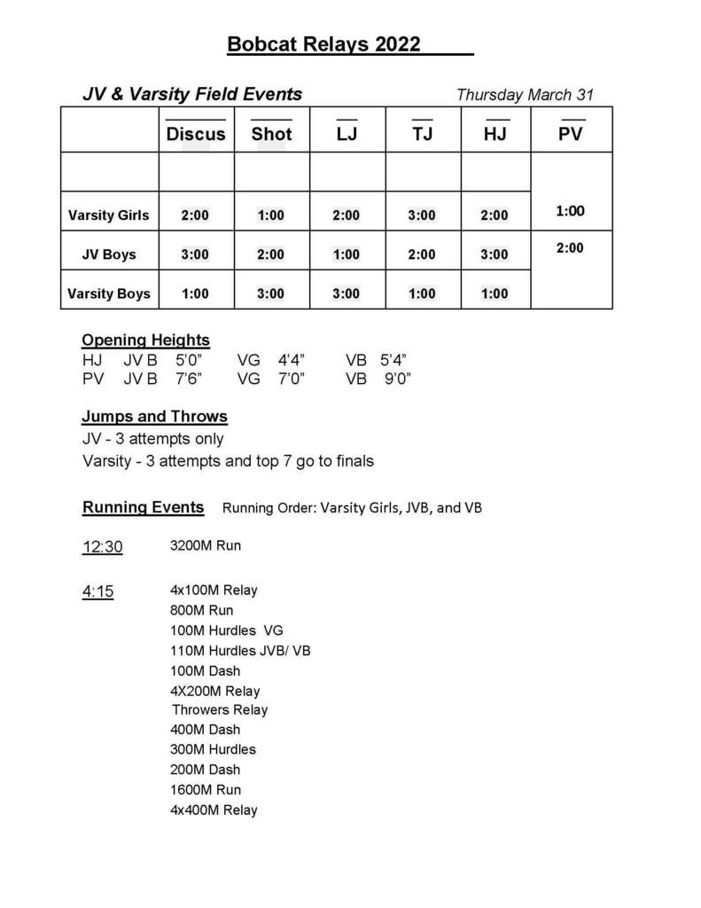 bobcat relay schedule
