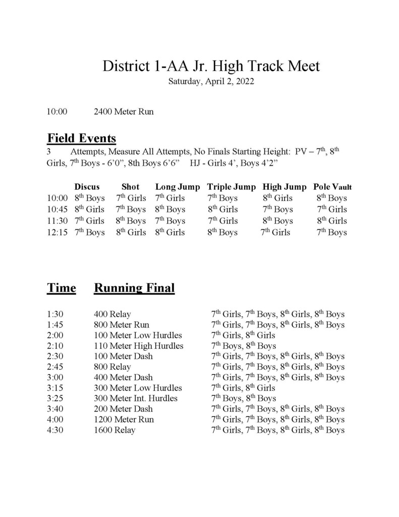 jr high track meet schedule 
