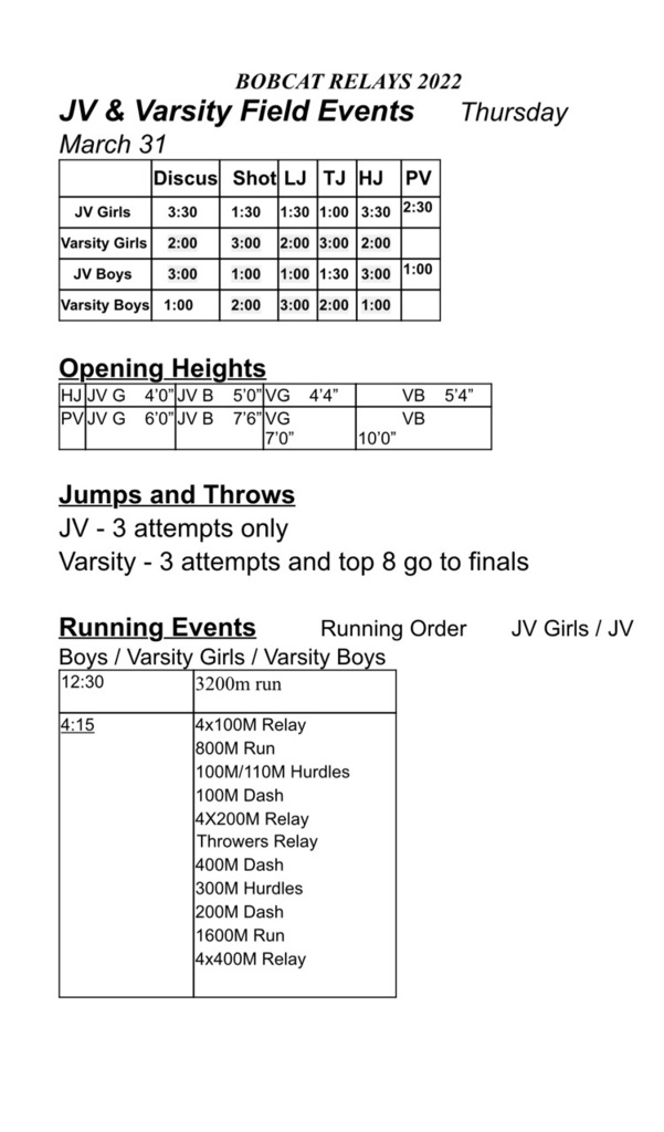 bobcat relay schedule