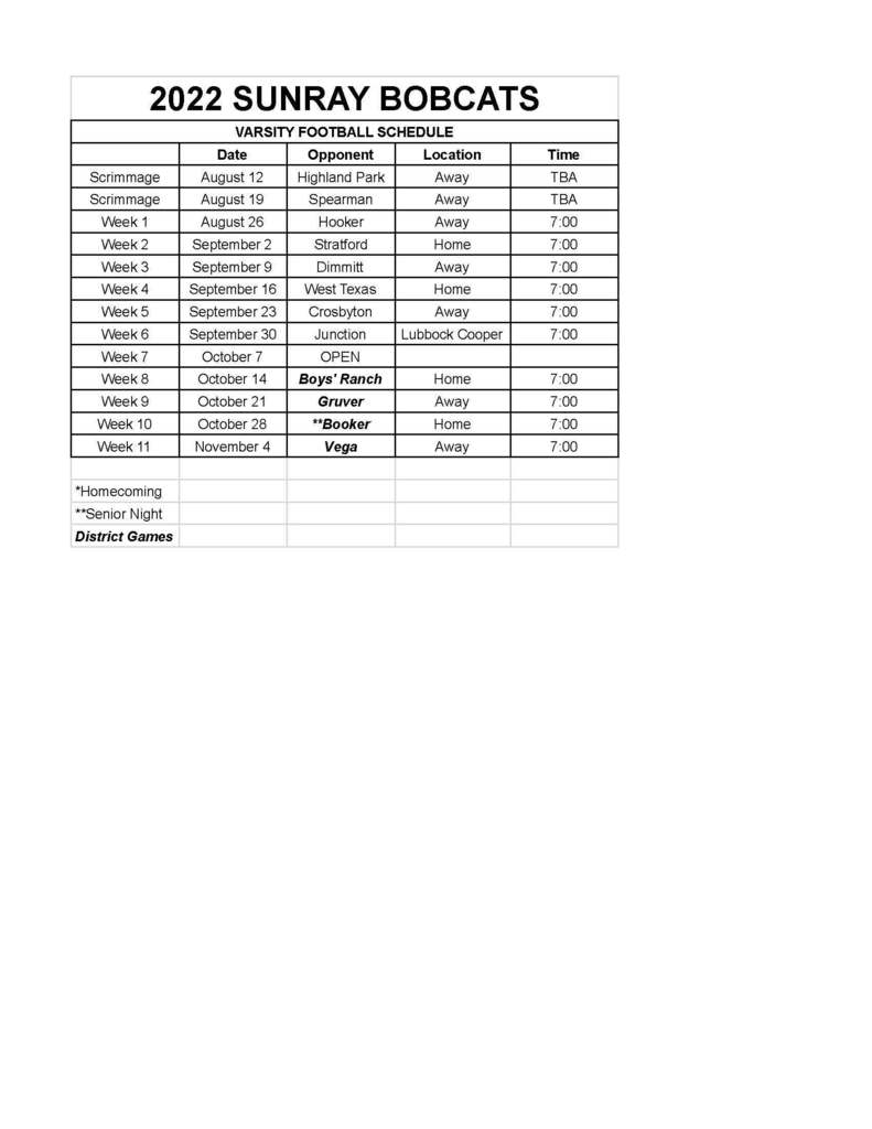 Varsity Football Schedule
