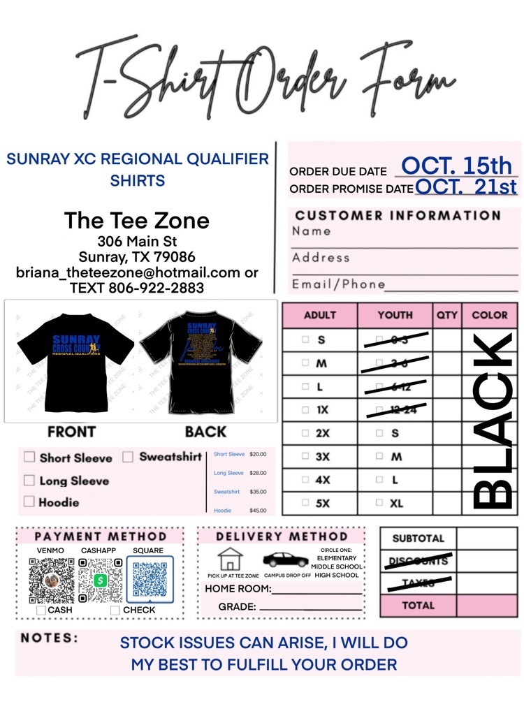 T-shirt order forms 