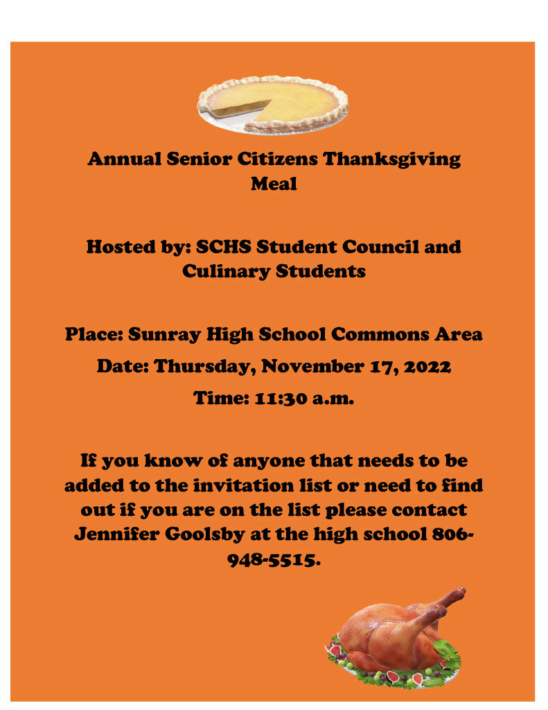Annual Senior Citizen Thanksgiving Meal hosted by schs sudents and culinary 