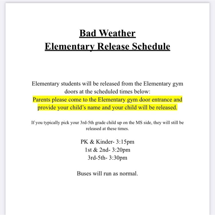 bad weather pick up for elementary 