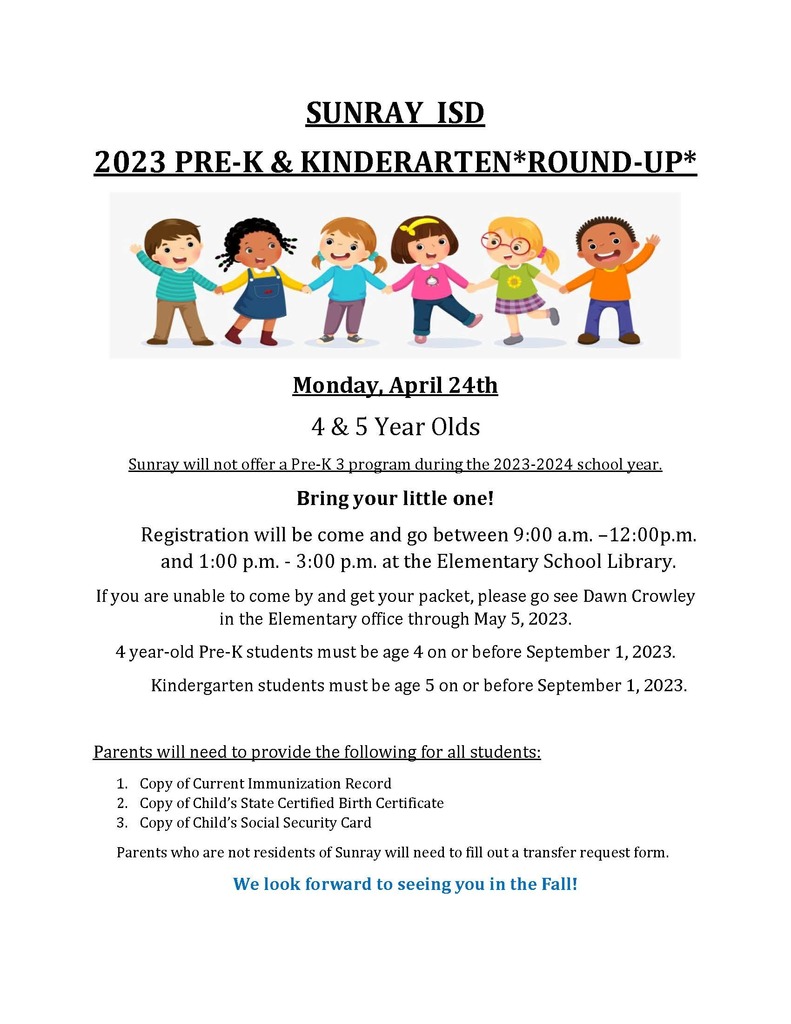 2023 Prek  & Kinder Round UP information 