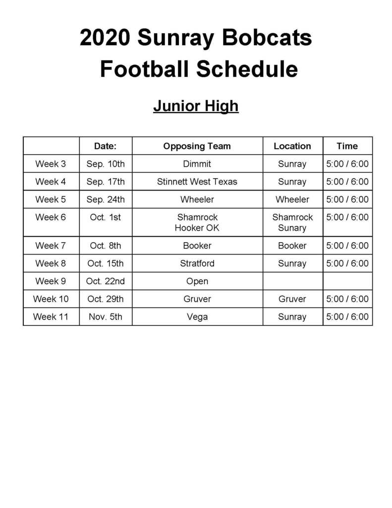 Jr. High Football Schedule